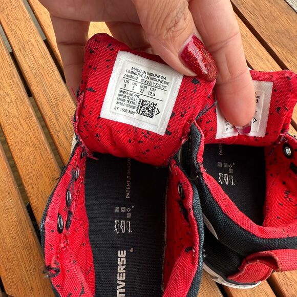 Converse All Star Kids High Top Sneakers Black Red Canvas Shoes Size 4 - Picture 6 of 6